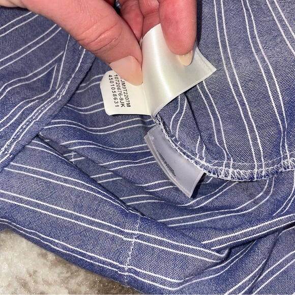 Anne Klein top blue & white striped 100% cotton sleeveless button up knot tie Sm - Picture 5 of 9